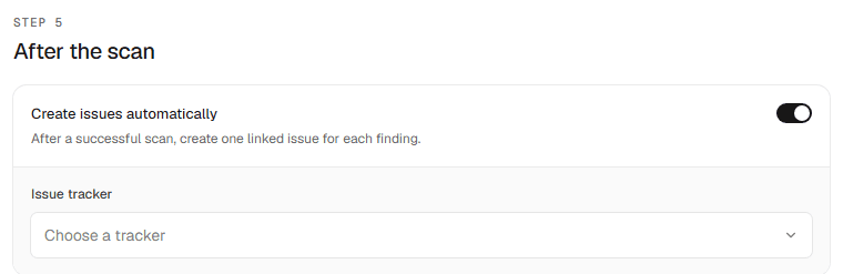 The automatic issue creation controls in the New scan form.