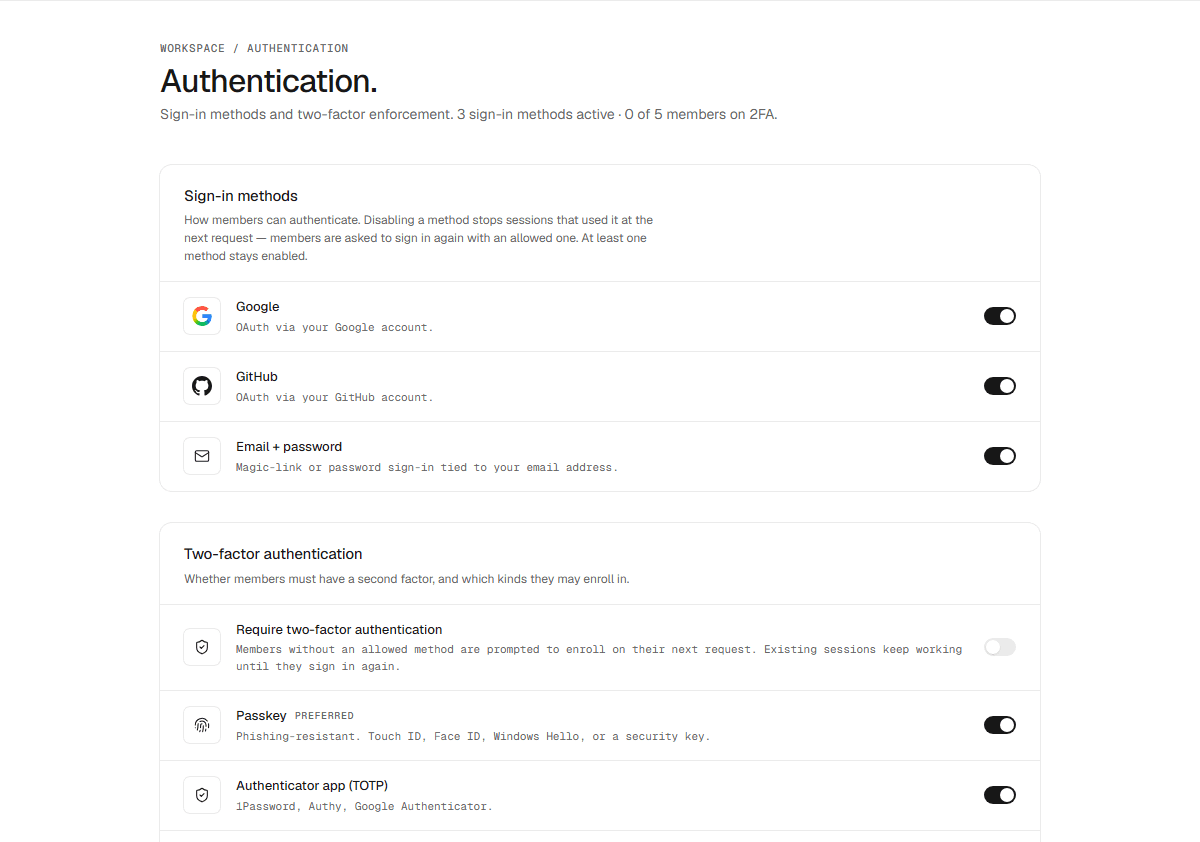 Authentication settings.